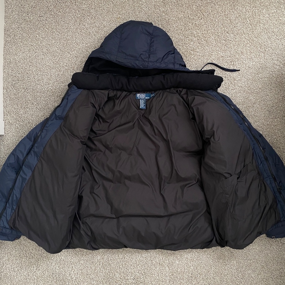 VTG Men's Polo Ralph Lauren Down Puffer Jacket Embroidered Logo Navy Size XXL - Picture 3 of 5